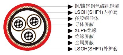 IEC60092标准铠装阻燃中压电力电缆（SHF1内护套）