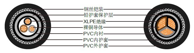 三芯1900/3300 V铅护套铠装电缆