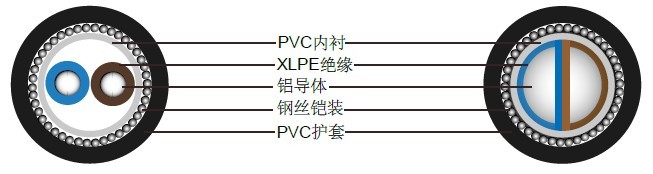 两芯600/1000 V，实心铝导体