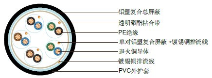 PAS5308第一部分1类PE绝缘+单对屏蔽+总屏蔽+PVC护套