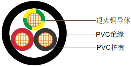 2+E聚氯乙烯绝缘，聚氯乙烯护套非铠装电缆,0.6/1kV